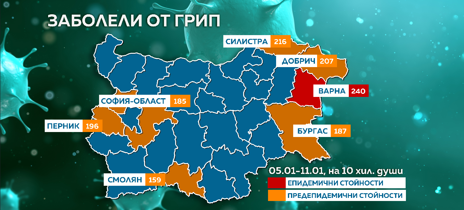Грипна епидемия във Варна, шест области са в предепидемична обстановка