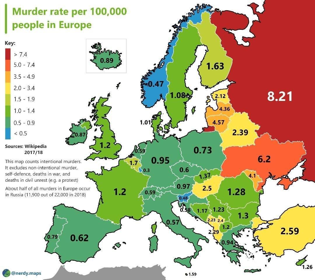 Процент на убийствата в Европа (КАРТА)